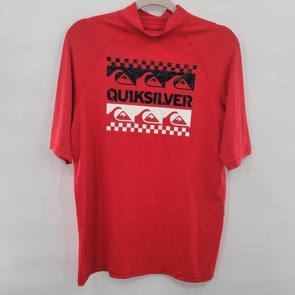 Quiksilver Men's Rash Guard Swim Top Size M Red Medium Short Sleeve - Picture 2 of 6
